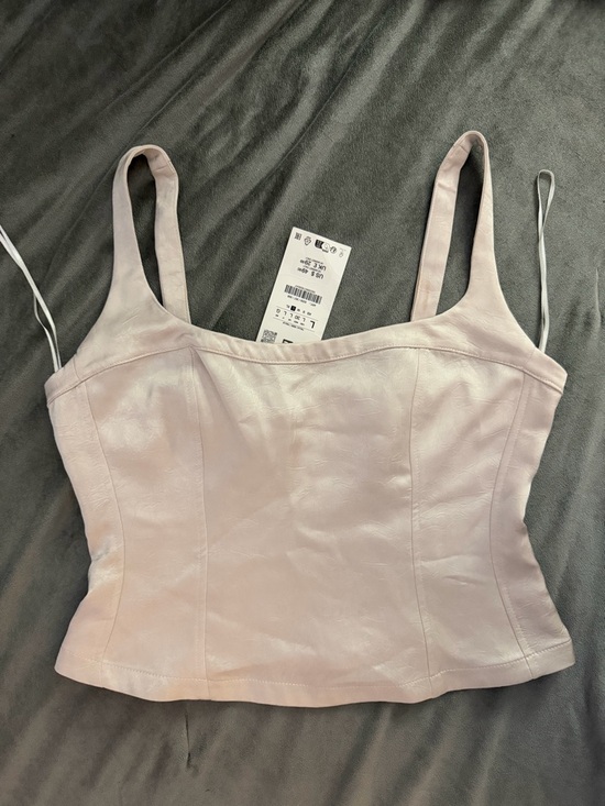 Zara Tops - Zara Blush Pink Faux Leather Cropped Camisole